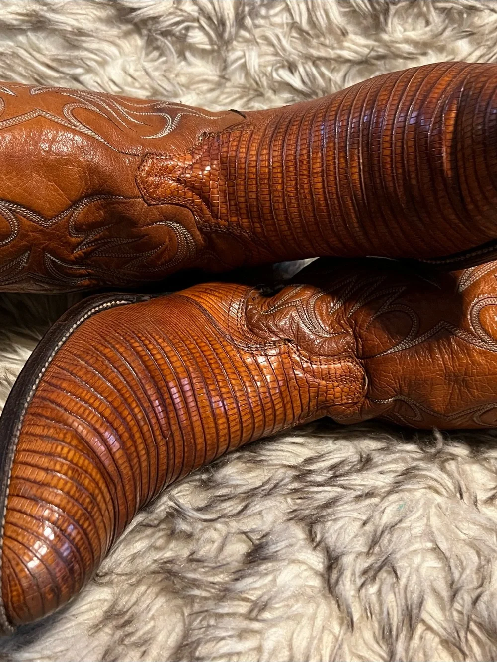 Dan Post Cognac Brown Lizard & Leather Exotic-Texture Western Boots Sz 11.5 D